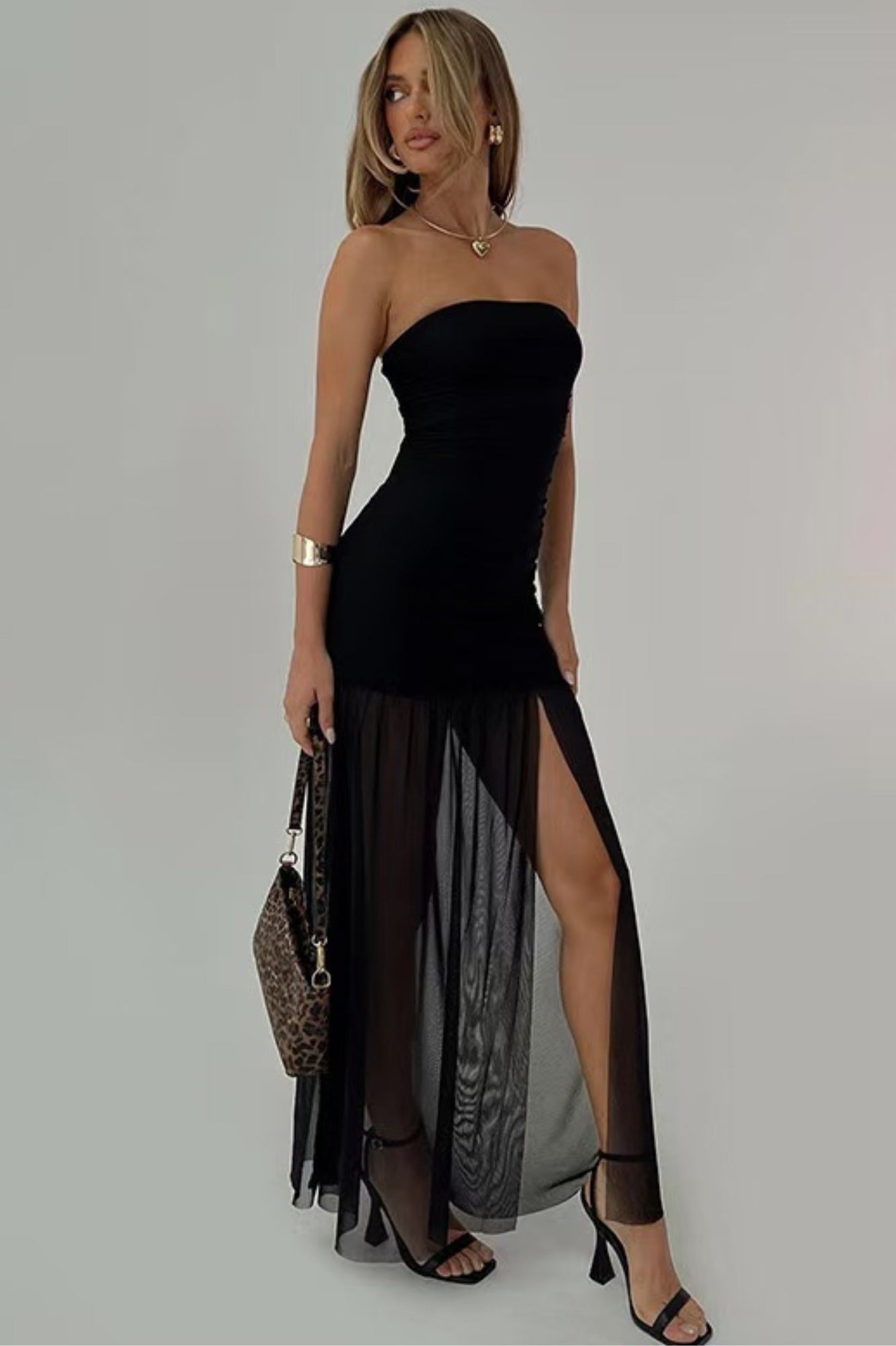 Glamorous Black Tube Dress with Mesh Slit Glamorous Black Tube Dress with Mesh Slit