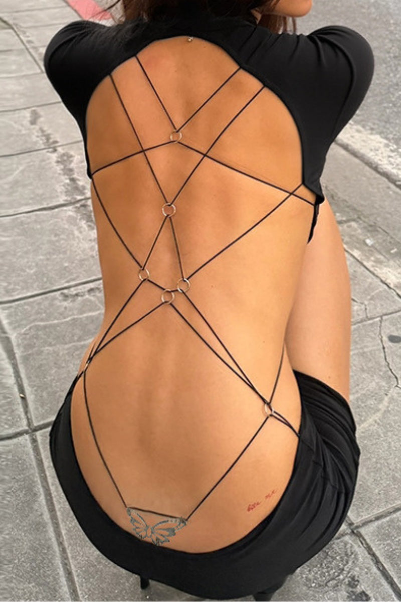 Open Back Crisscross Butterfly Detail Maxi Dress