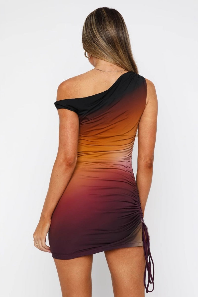 Chic Printed One-Shoulder Bodycon Dress