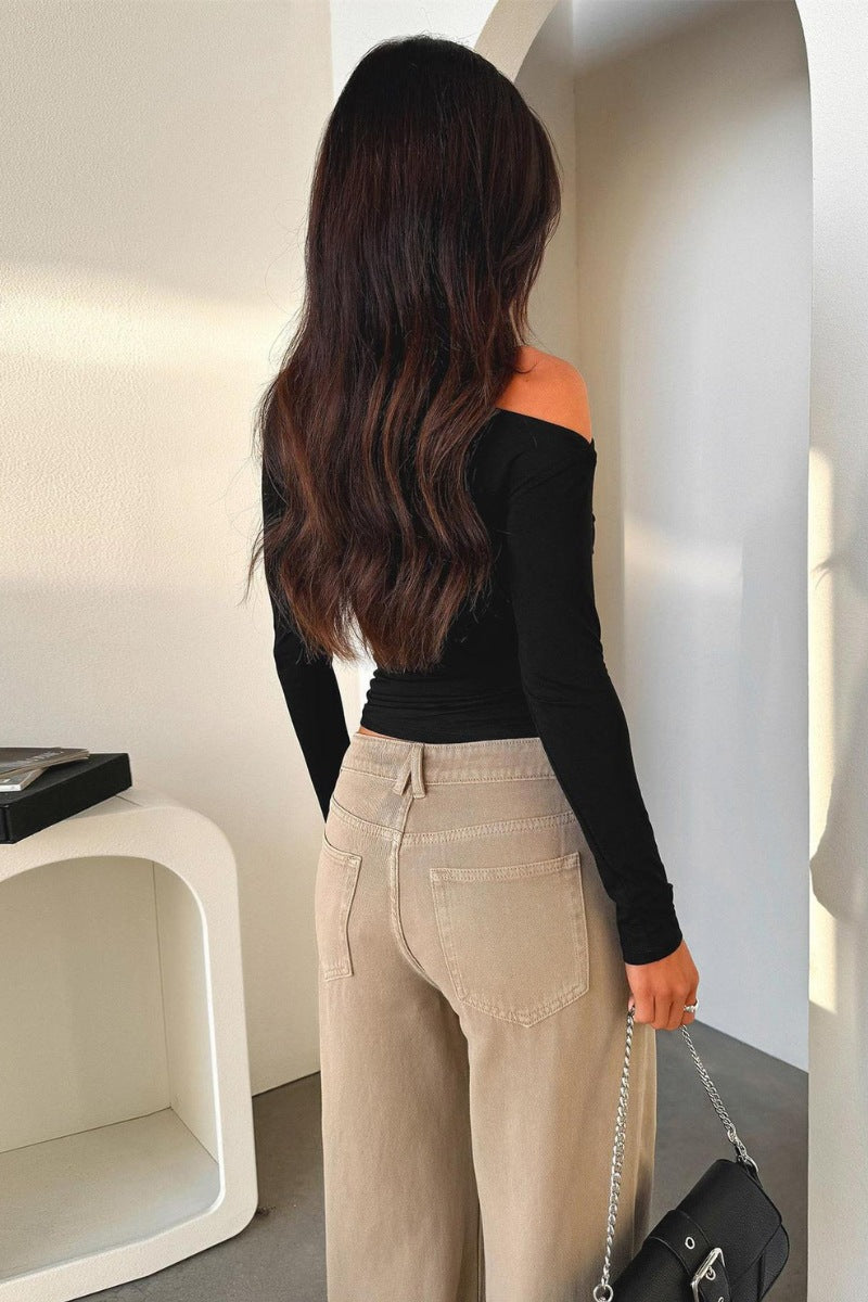 Asymmetrical One Shoulder Long Sleeve Top