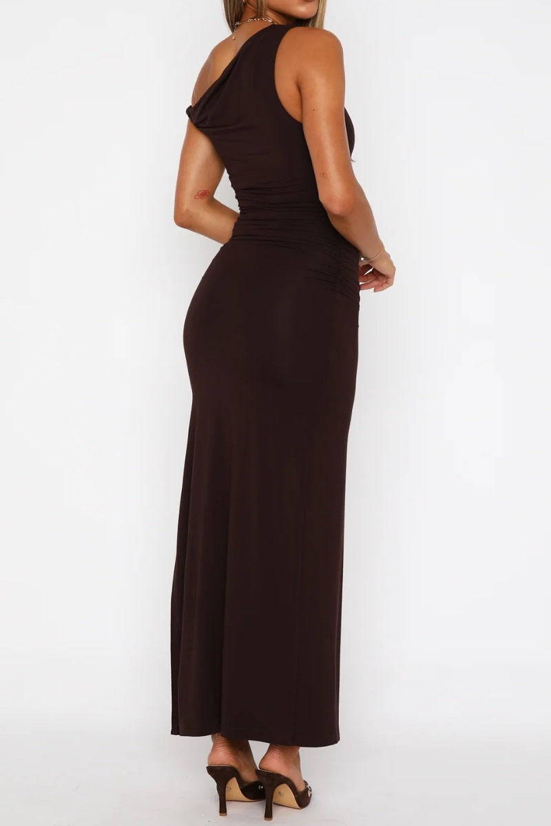 One-Shoulder Ruched Bodycon Long Dress