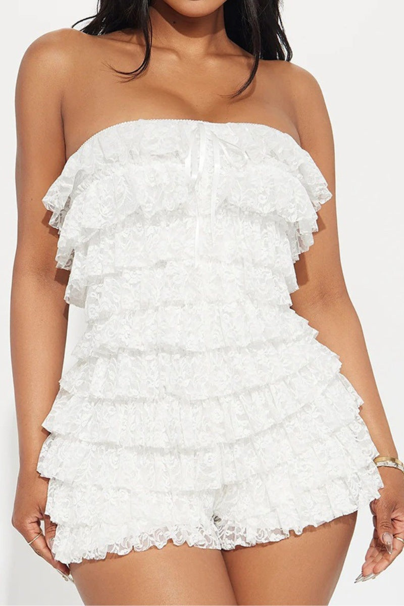 Romantic Lace Romper with Tiered Ruffles