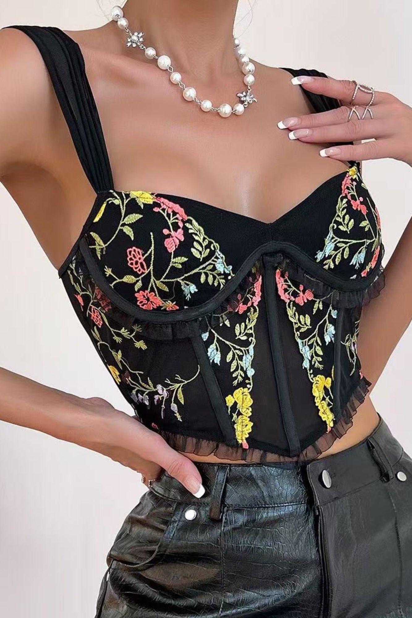 Floral Embroidered Sheer Corset Top – Romantic & Chic