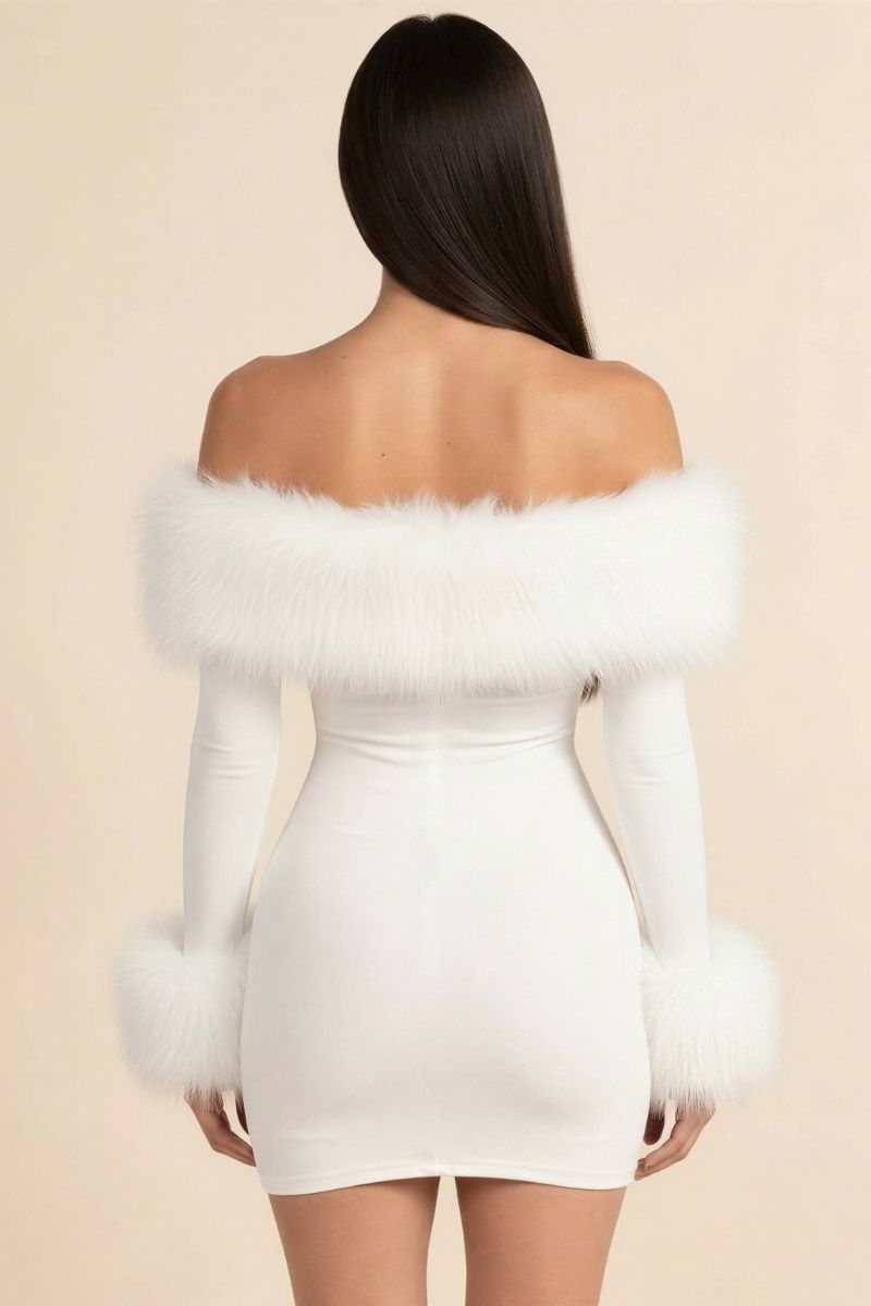 Luxe Faux Fur Off-Shoulder Mini Dress