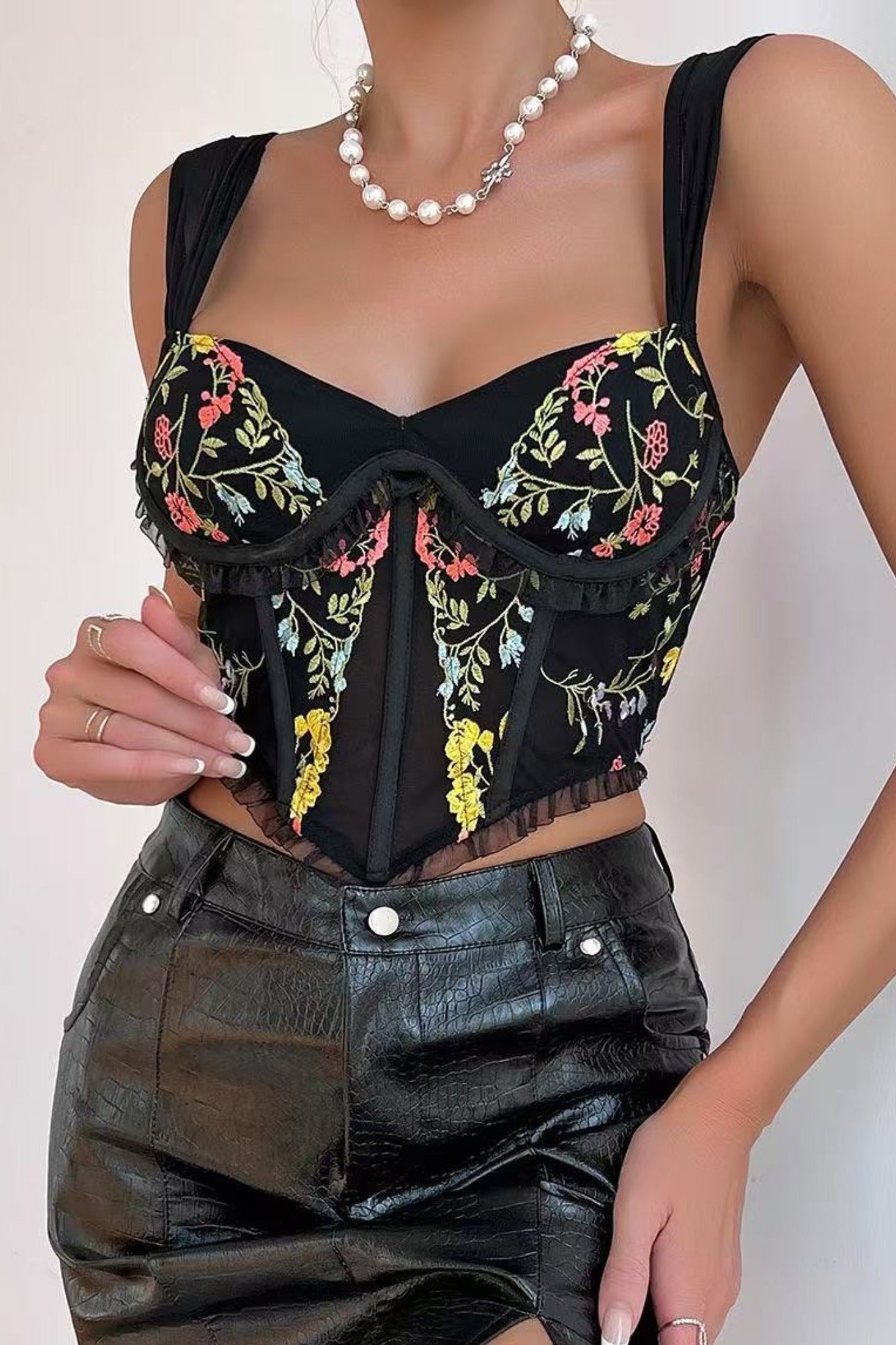 Floral Embroidered Sheer Corset Top – Romantic & Chic