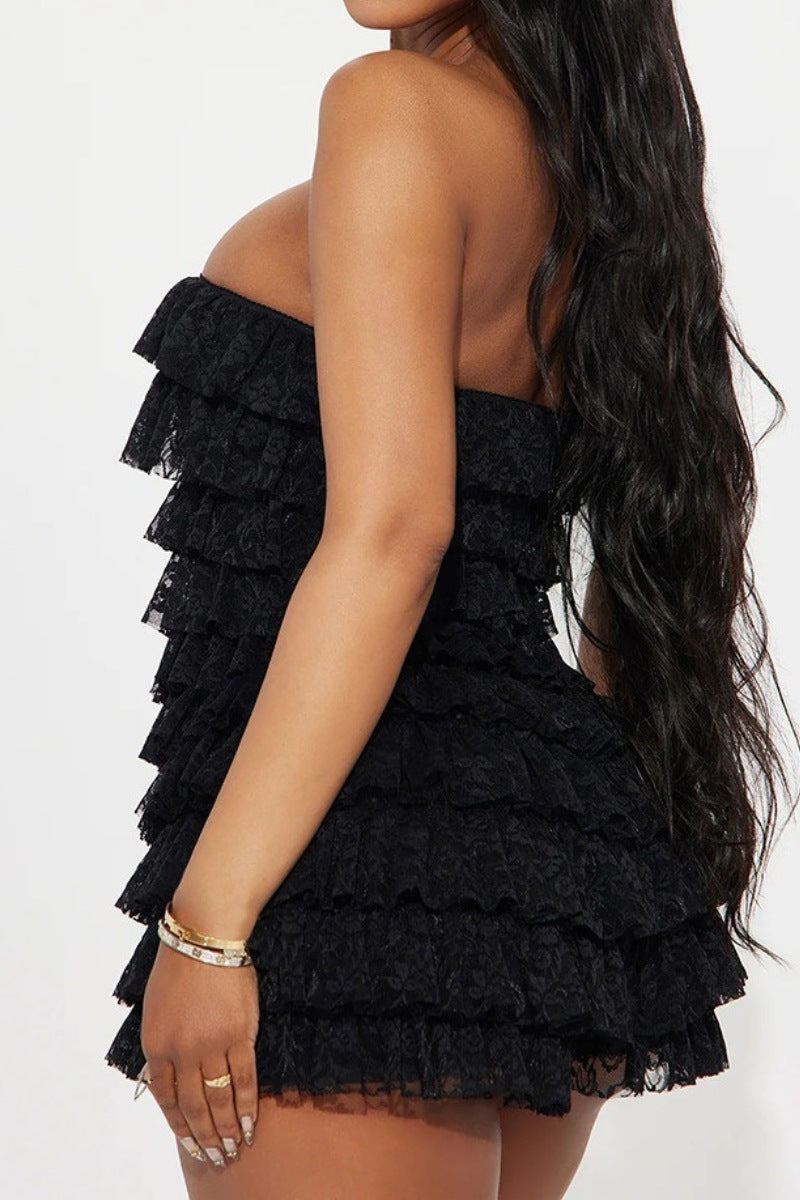 Romantic Lace Romper with Tiered Ruffles