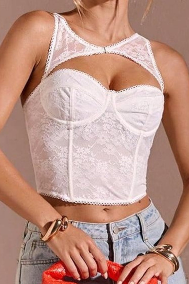 Sexy Lace Corset Top with Choker Neck Cut-Out