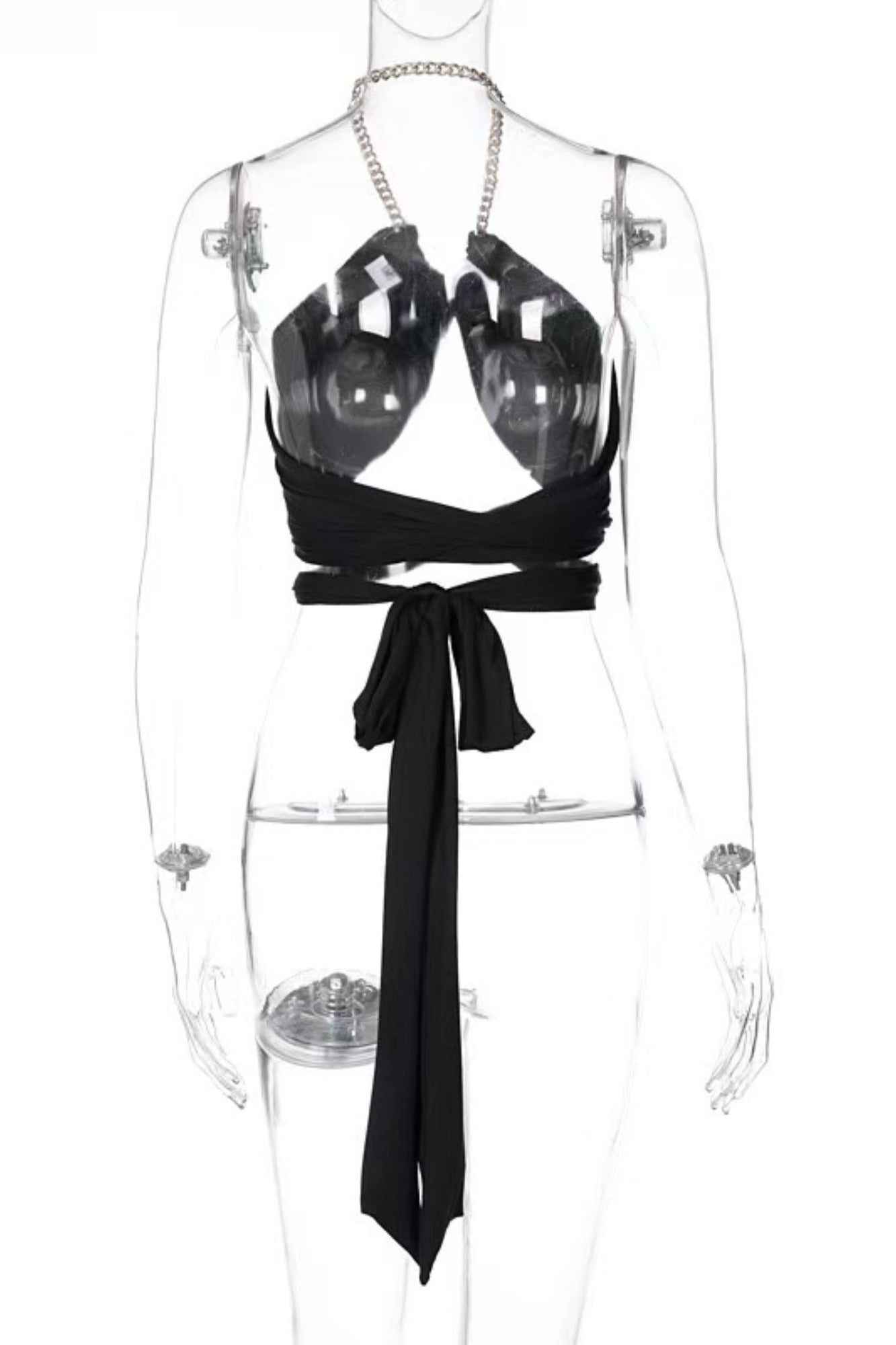 Chain Halter Cutout Crossover Wrapped Sleeveless Crop Top