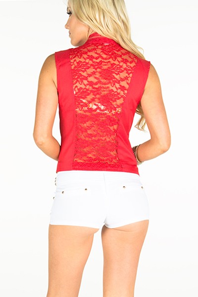 SLEEVELESS LACE ZIPPER VEST