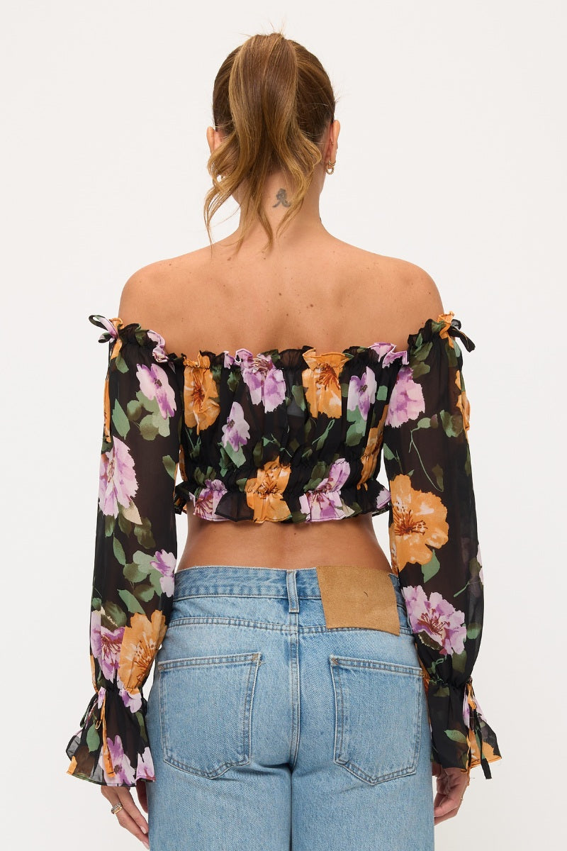Floral Off Shoulder Ruffle Crop Top