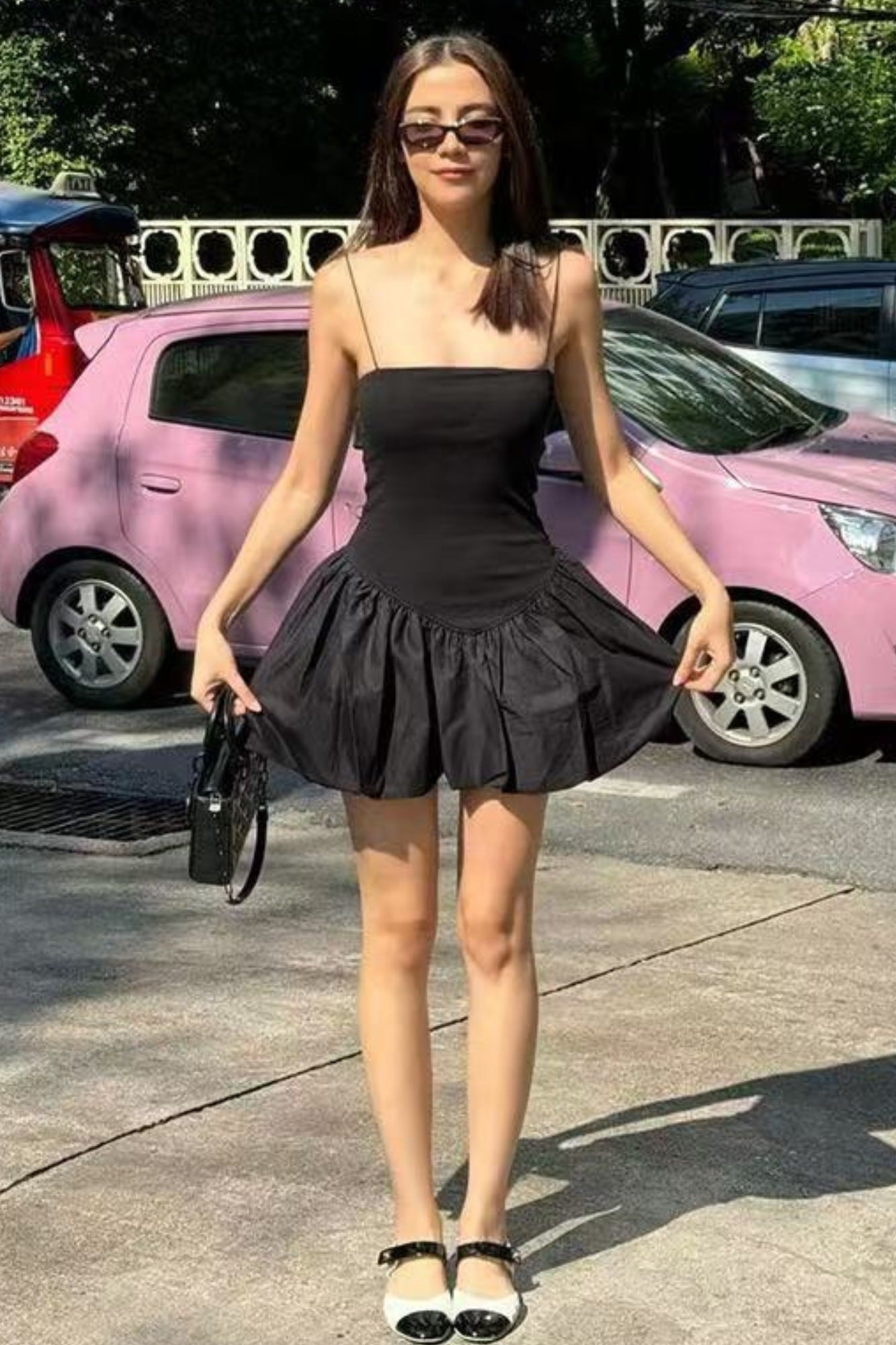 Charming Balloon Skirt Dress with Spaghetti Straps