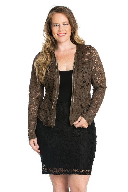 ZIPPER TEETH DETAIL LACE JACKET PLUS