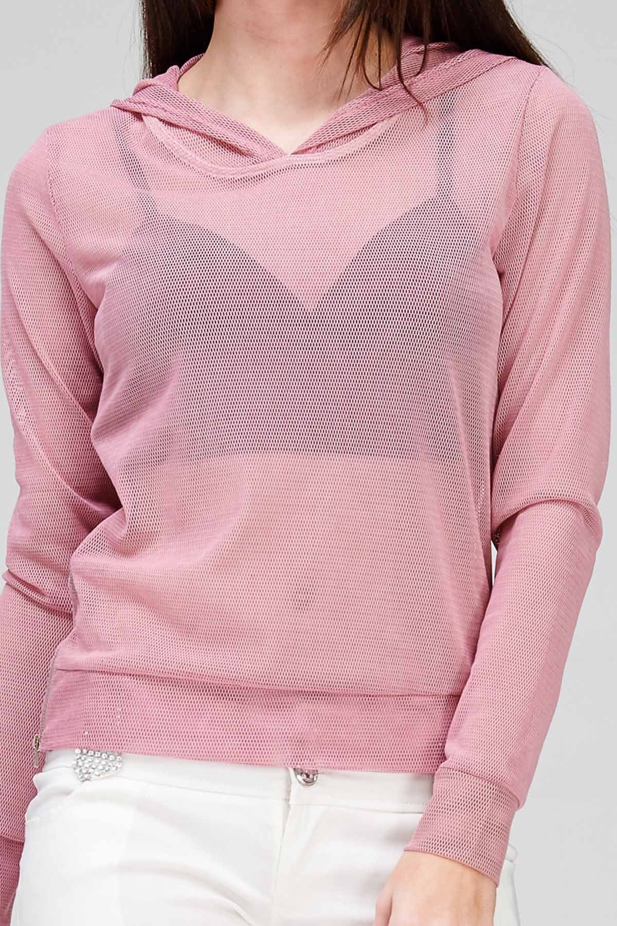 SIDE ZIPPER FISHNET HOODIE TOP