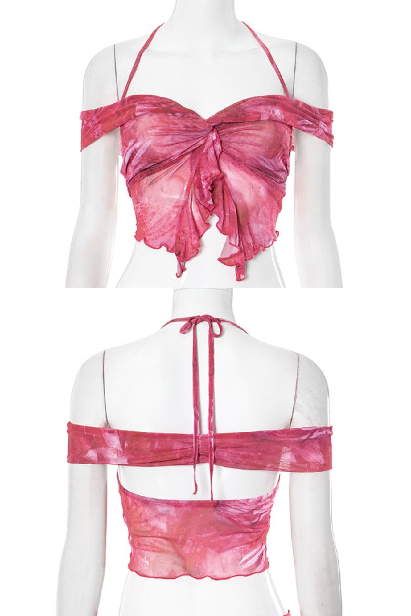 Boho Ruched Ruffle Halter Top
