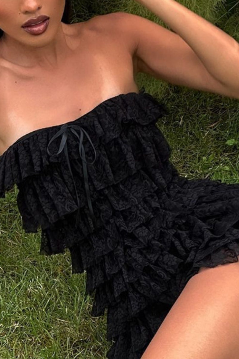 Romantic Lace Romper with Tiered Ruffles