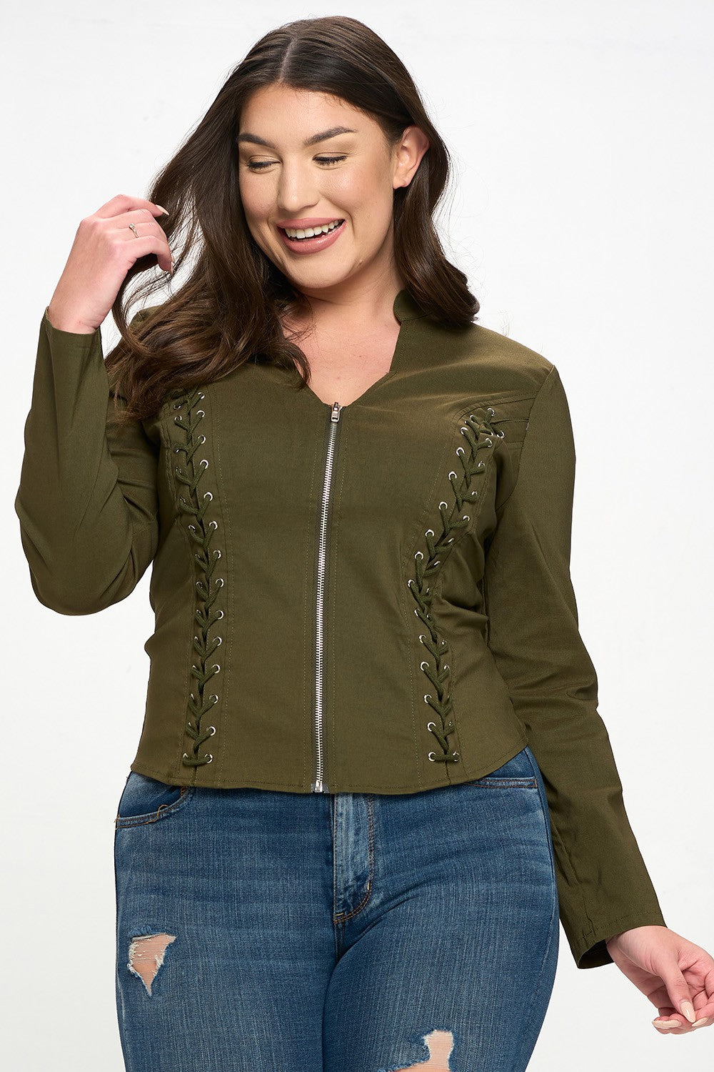 LACE-UP FRONT DETAIL LONG SLEEVE PLUS JACKET