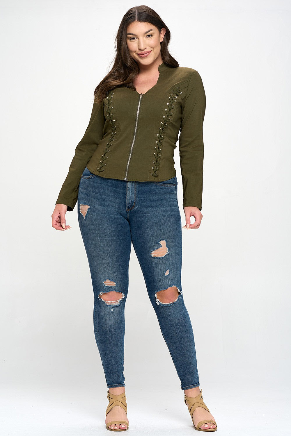 LACE-UP FRONT DETAIL LONG SLEEVE PLUS JACKET