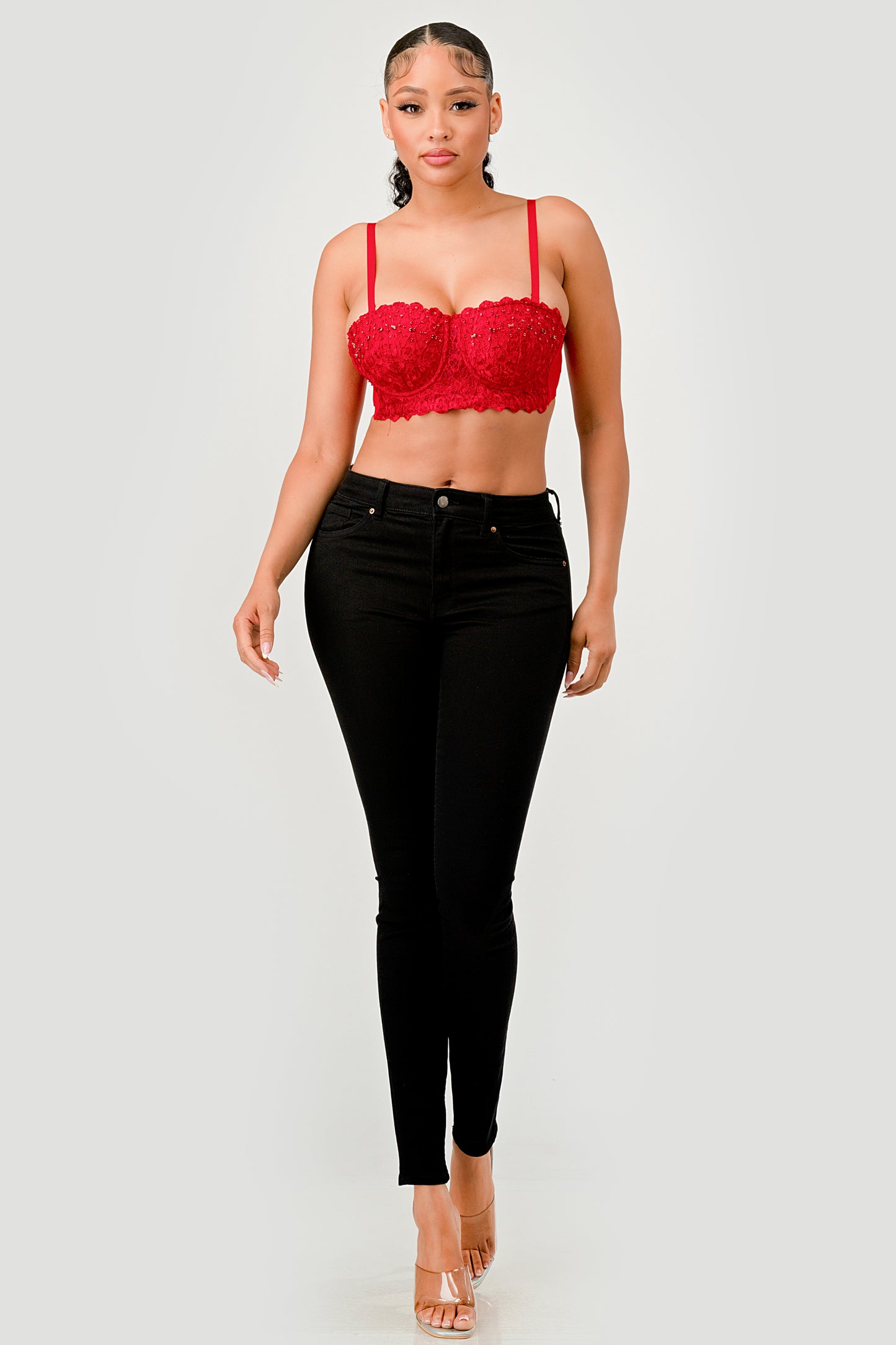 DIAMOND SHAPE CRYSTAL BEADED LACE BRALETTE TOP