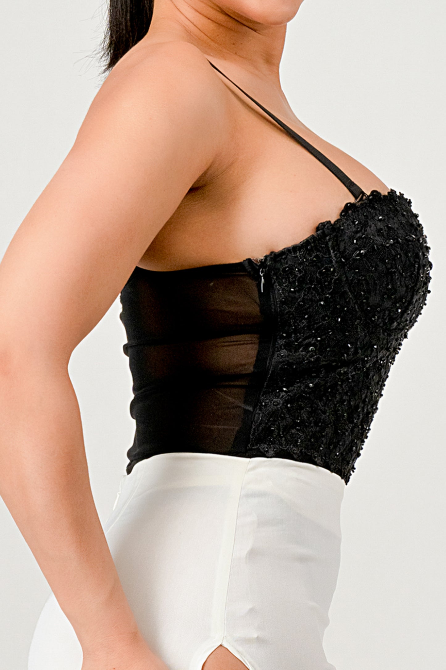 Reigning Lace Beaded Bustier Bodysuit