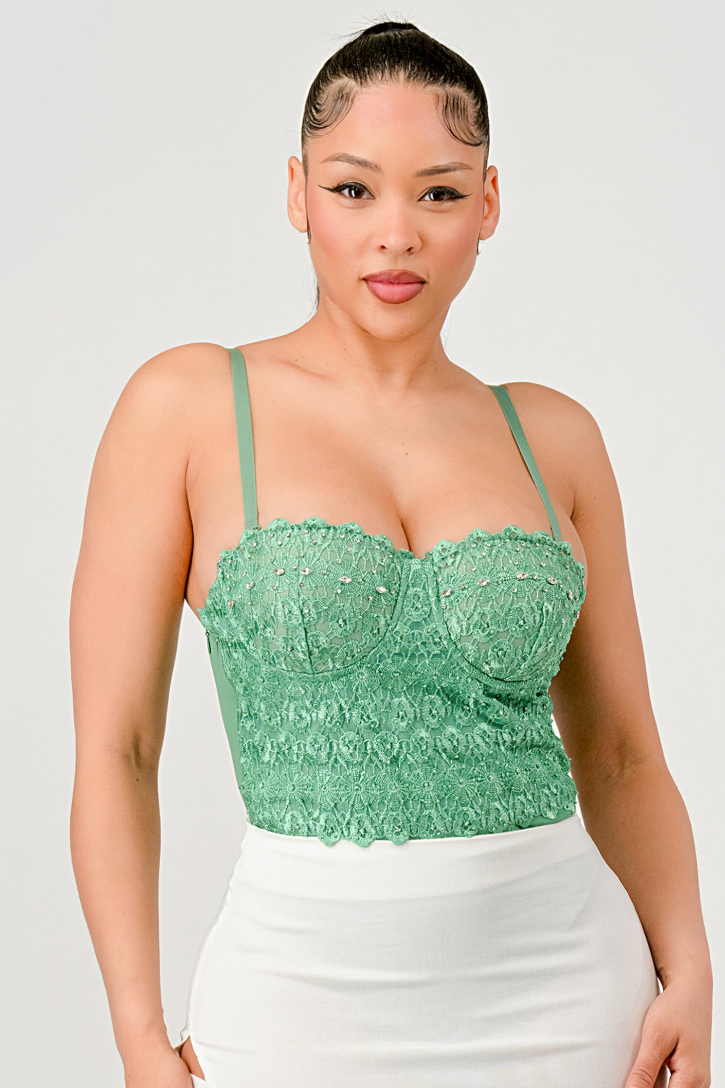 Reigning Lace Beaded Bustier Bodysuit