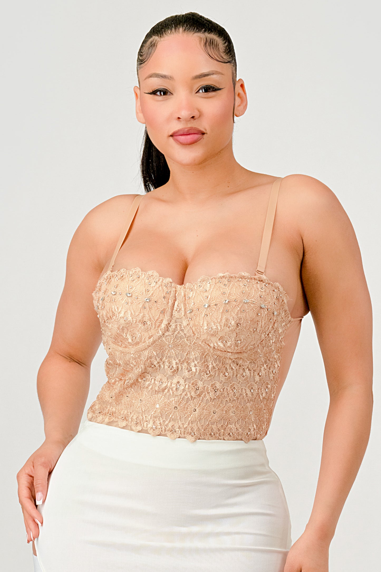 Reigning Lace Beaded Bustier Bodysuit