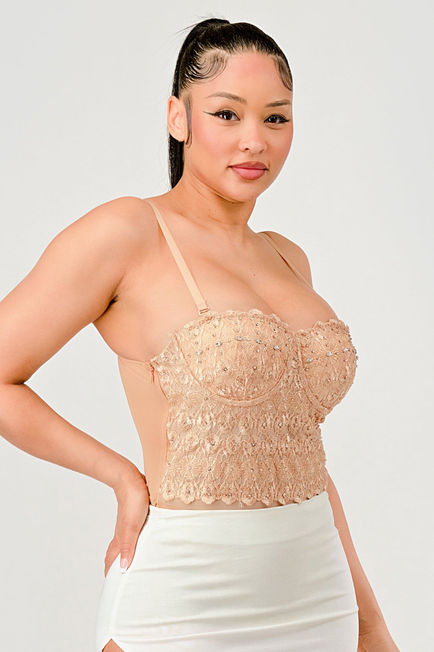 Reigning Lace Beaded Bustier Bodysuit