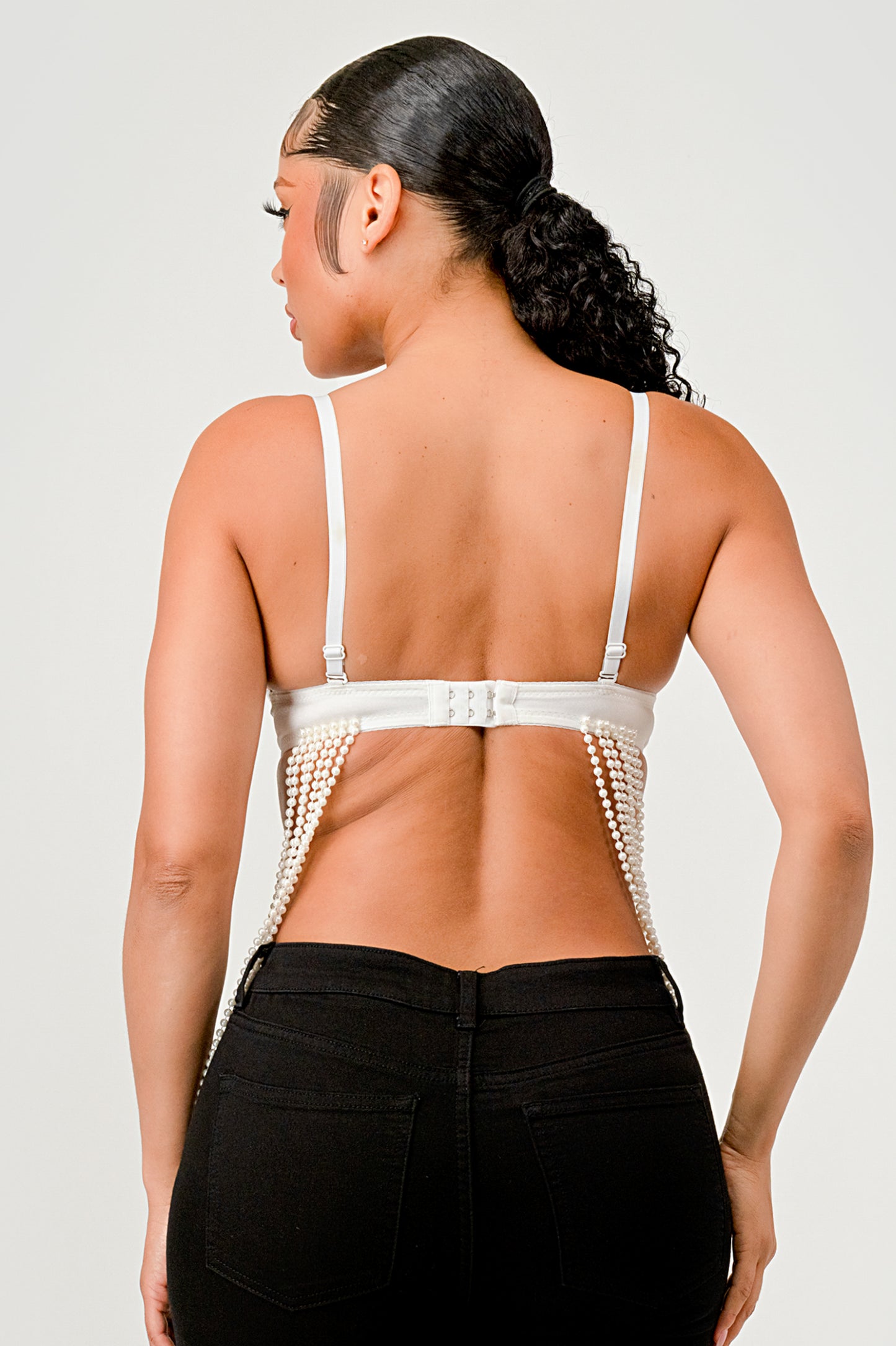 SOLID PEARL BEADING CHAIN LAYERED BRA TOP_D7270