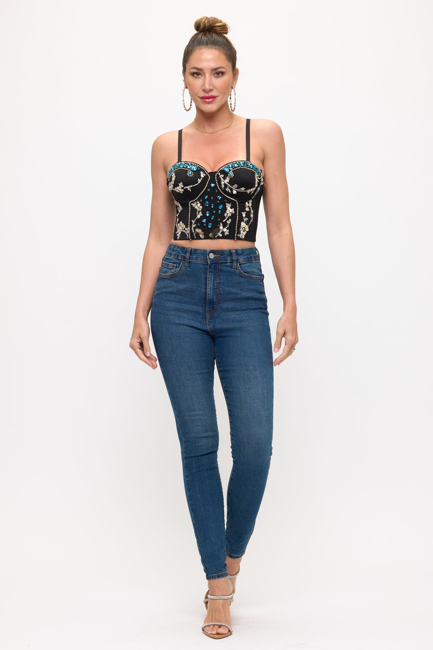 Romantic Jewel-Encrusted Corset Crop Top