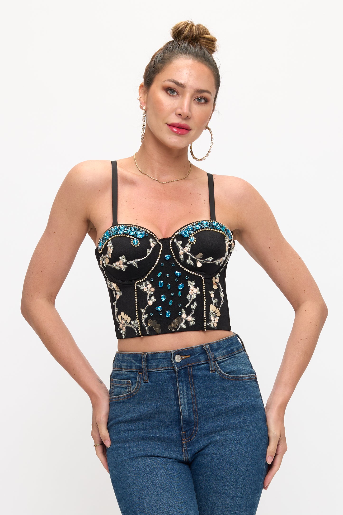 Romantic Jewel-Encrusted Corset Crop Top