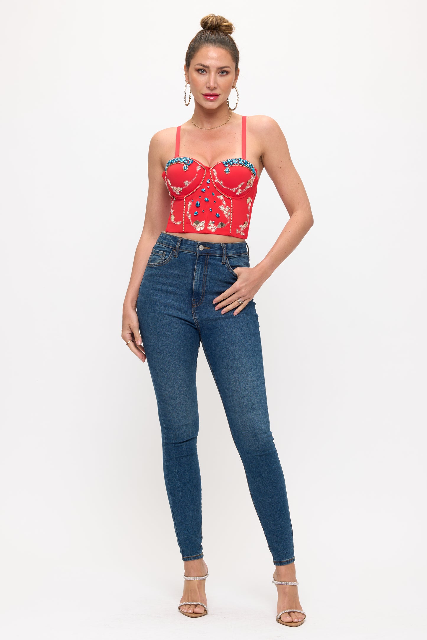 Romantic Jewel-Encrusted Corset Crop Top