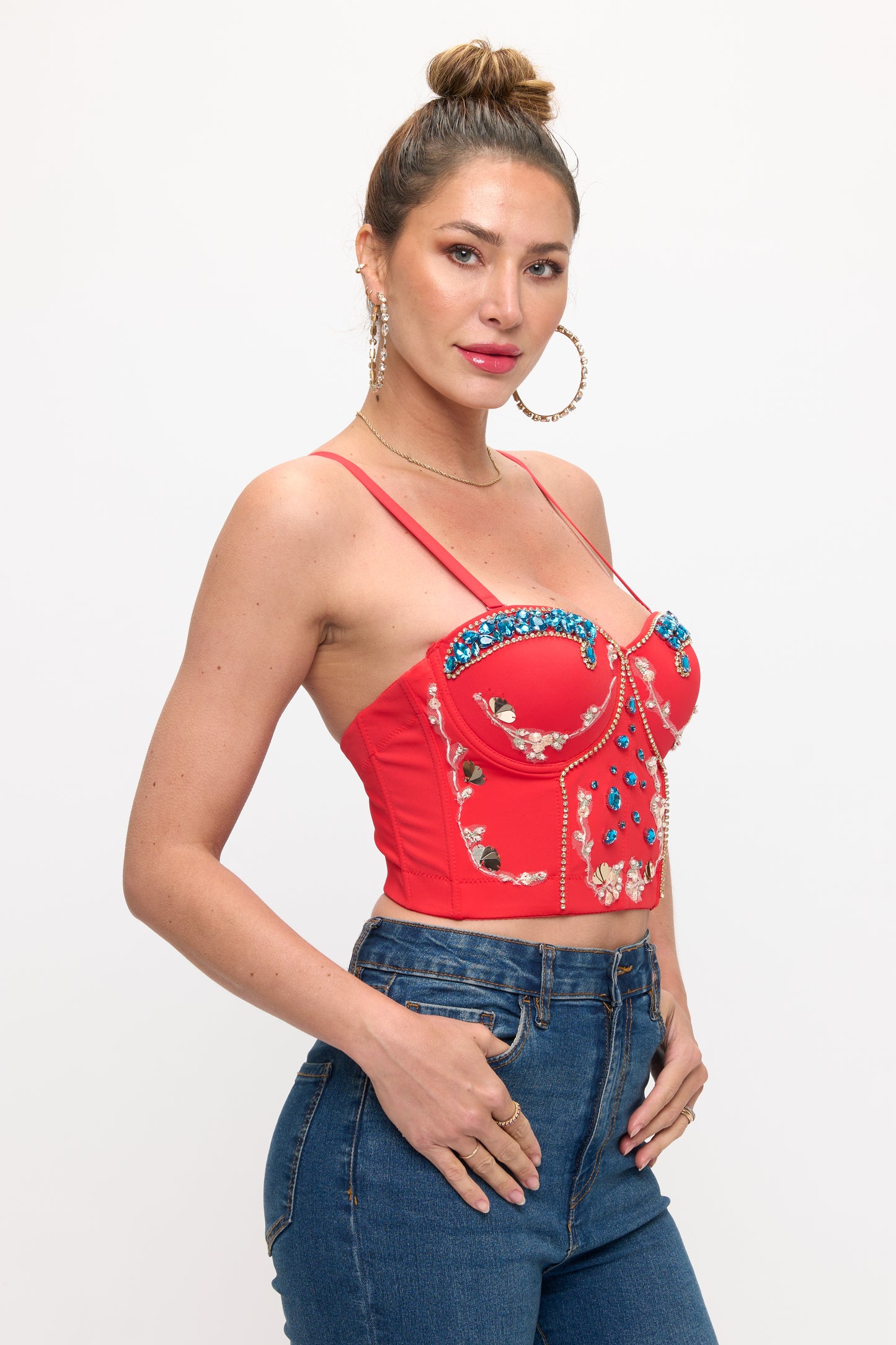Romantic Jewel-Encrusted Corset Crop Top
