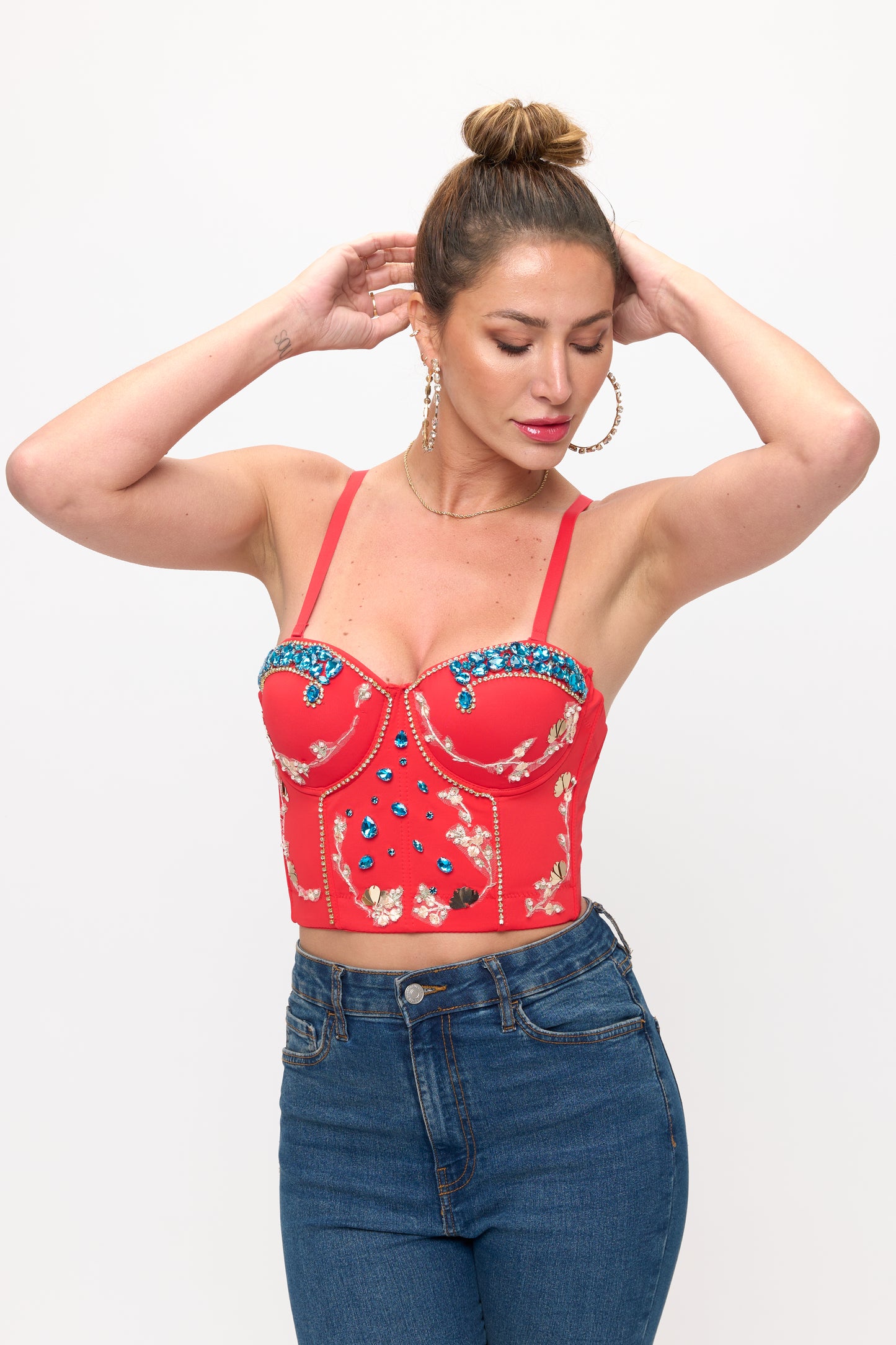 Romantic Jewel-Encrusted Corset Crop Top