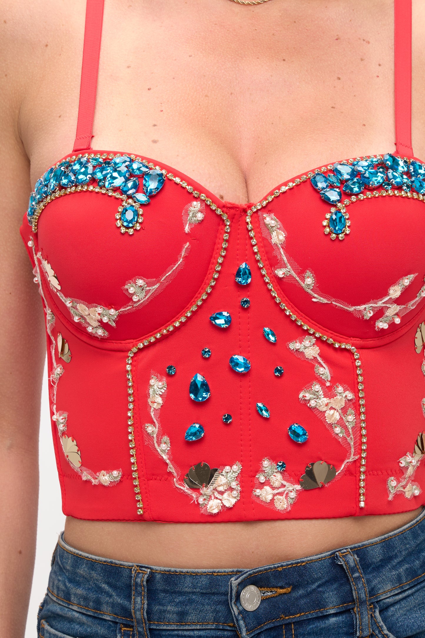 Romantic Jewel-Encrusted Corset Crop Top