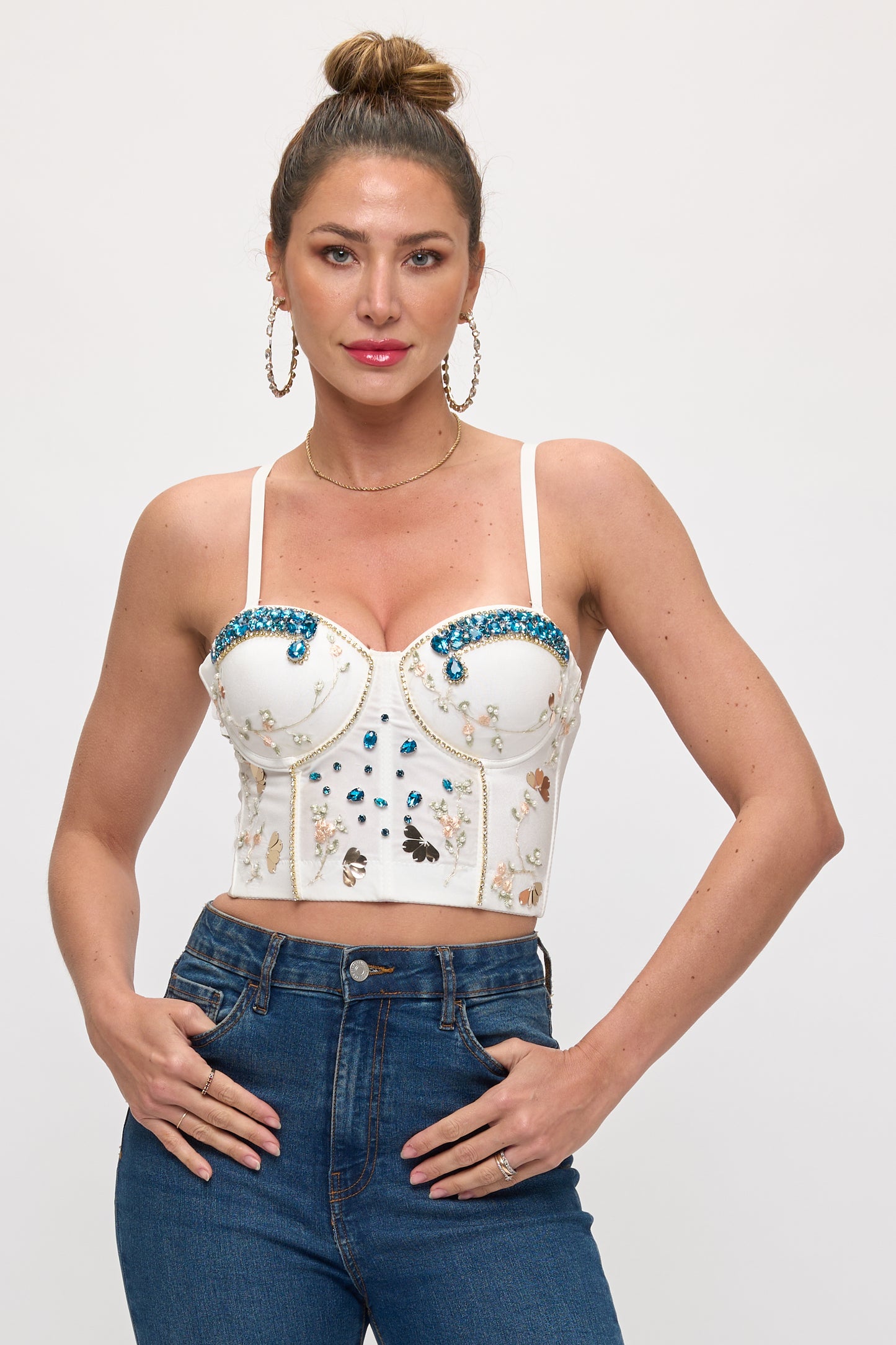 Romantic Jewel-Encrusted Corset Crop Top