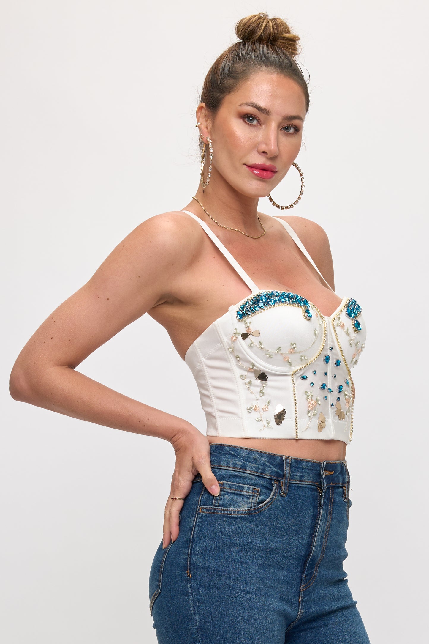 Romantic Jewel-Encrusted Corset Crop Top