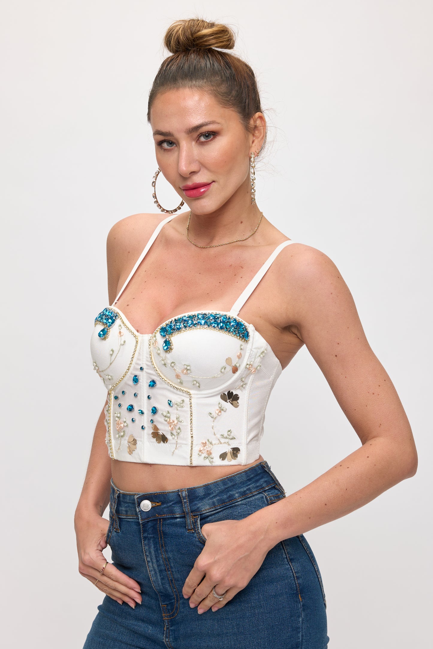 Romantic Jewel-Encrusted Corset Crop Top