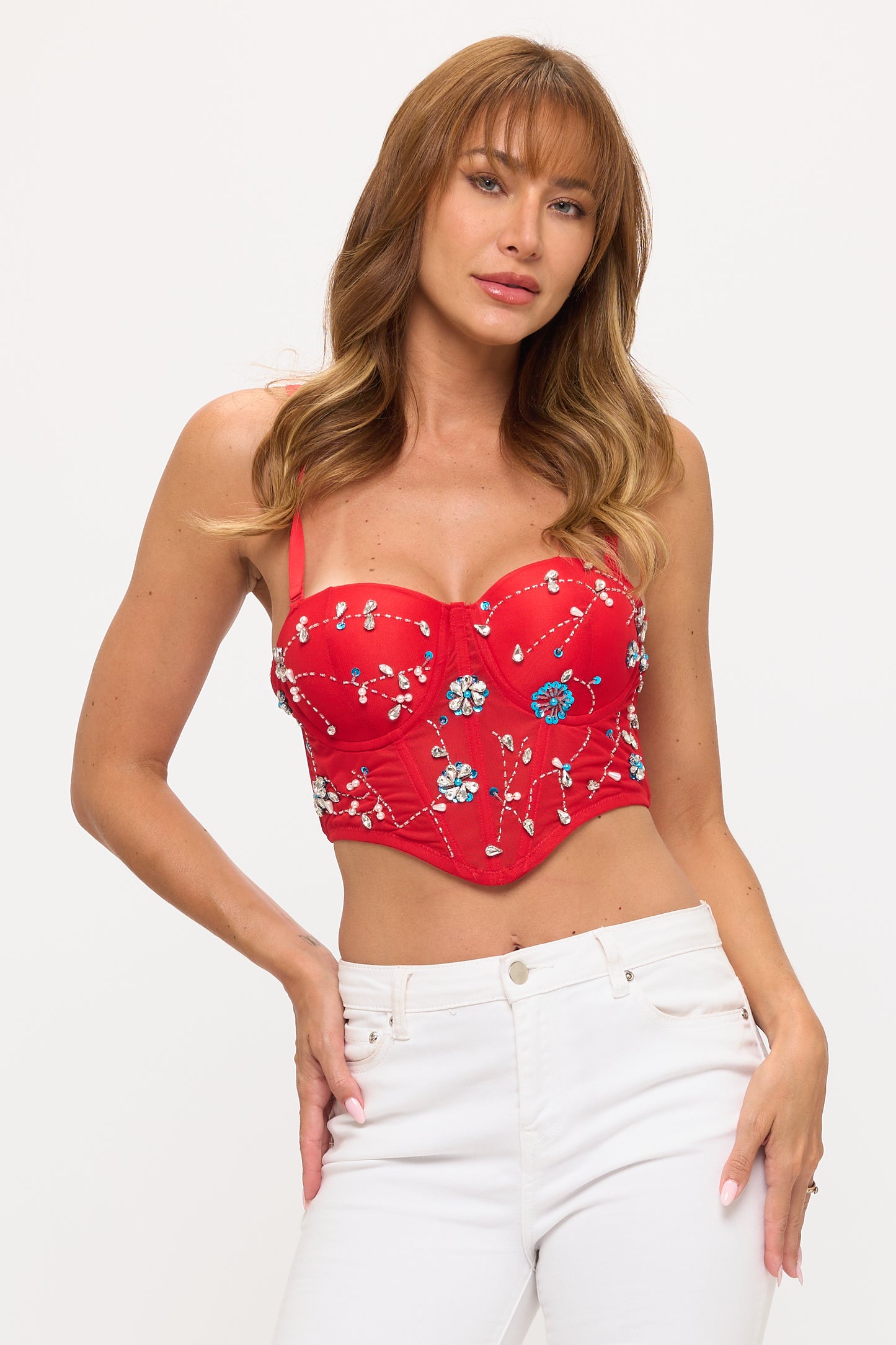 Floral Embellished Corset-Style Bustier