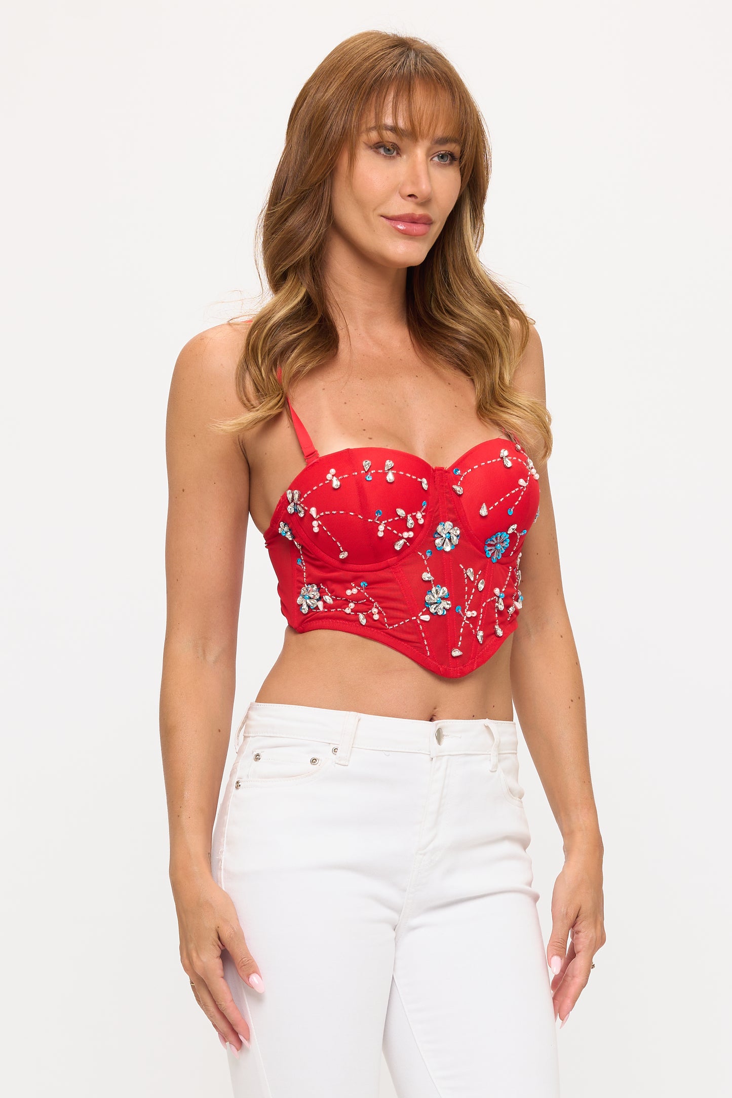 Floral Embellished Corset-Style Bustier