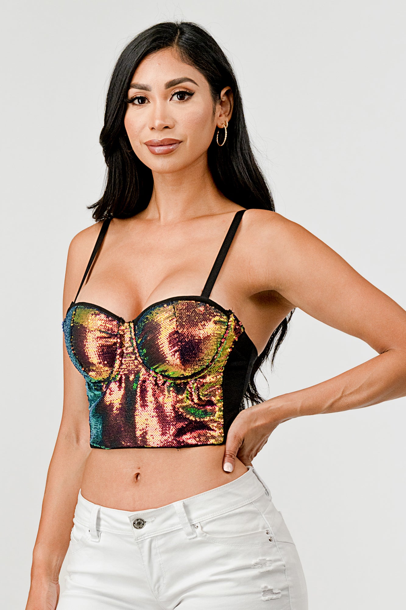 METALLIC SEQUIN BUSTIER CROP TOP_D6954