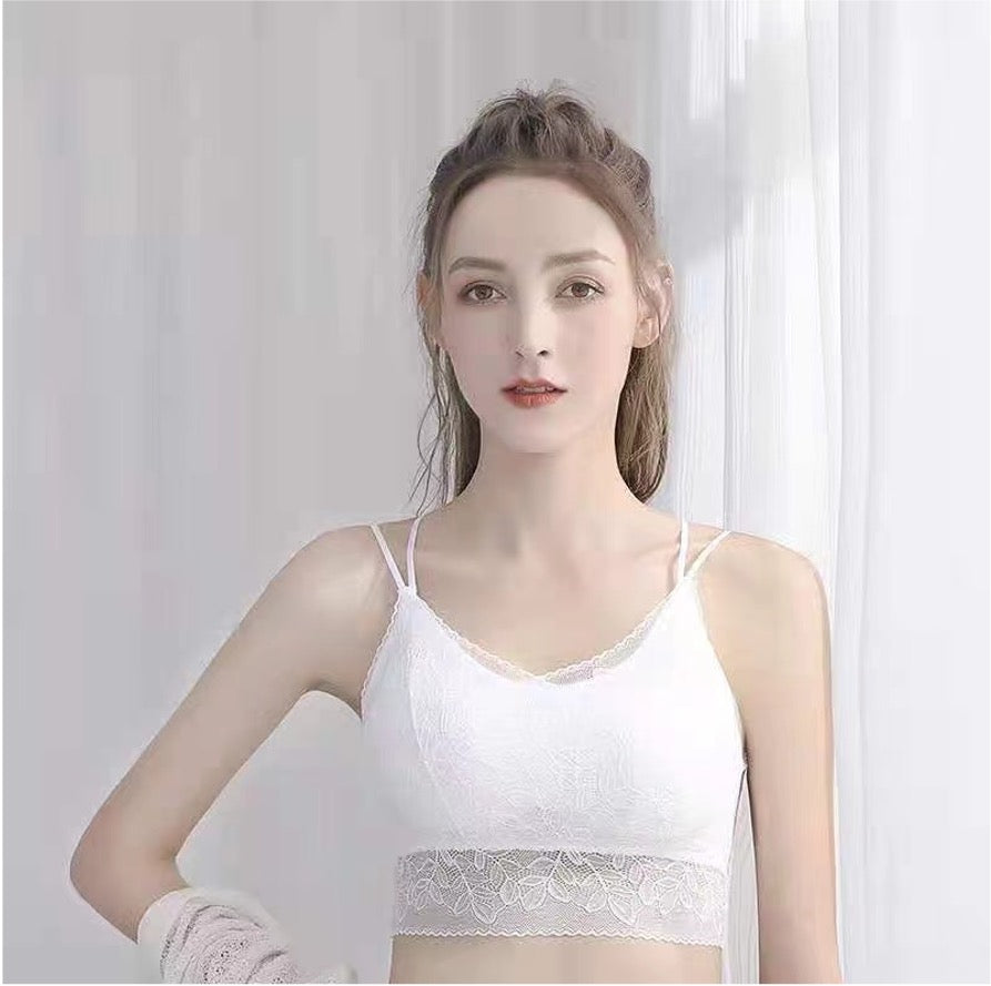 SPAGHETTI STRAP DOUBLE LACE LAYERED CAMISOLE BRALETTE TOP