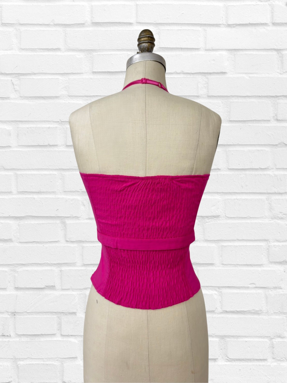 BUTTON TRIM BELTED HALTER NECK CORSET TOP