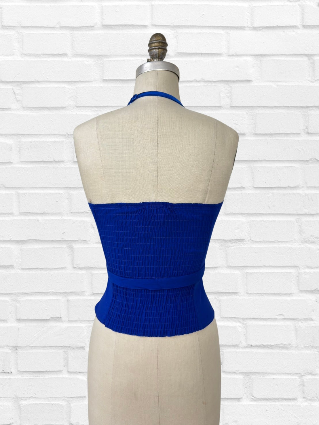 BUTTON TRIM BELTED HALTER NECK CORSET TOP