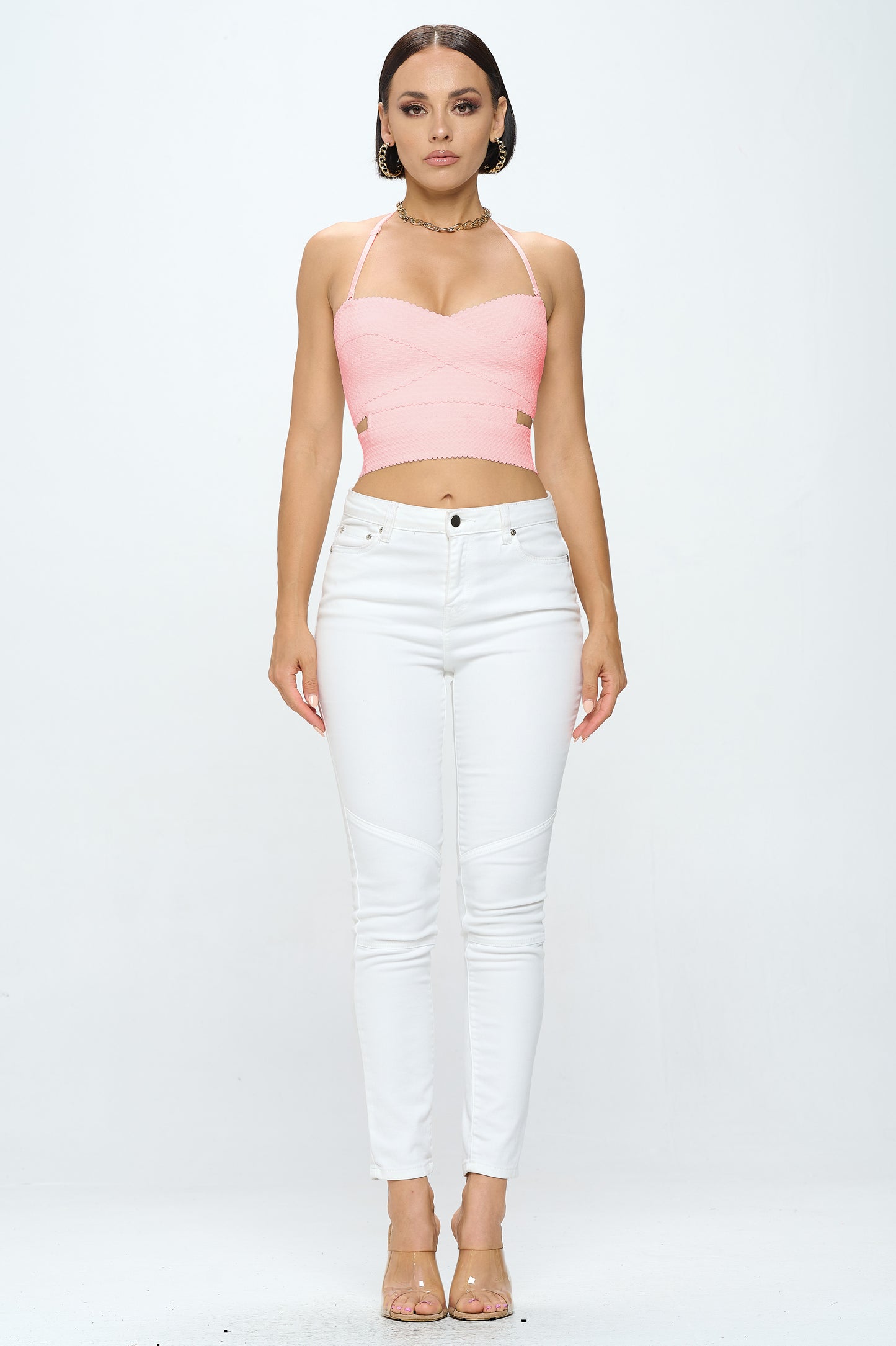 ZIG ZAG BANDAGE HALTER CROP TOP
