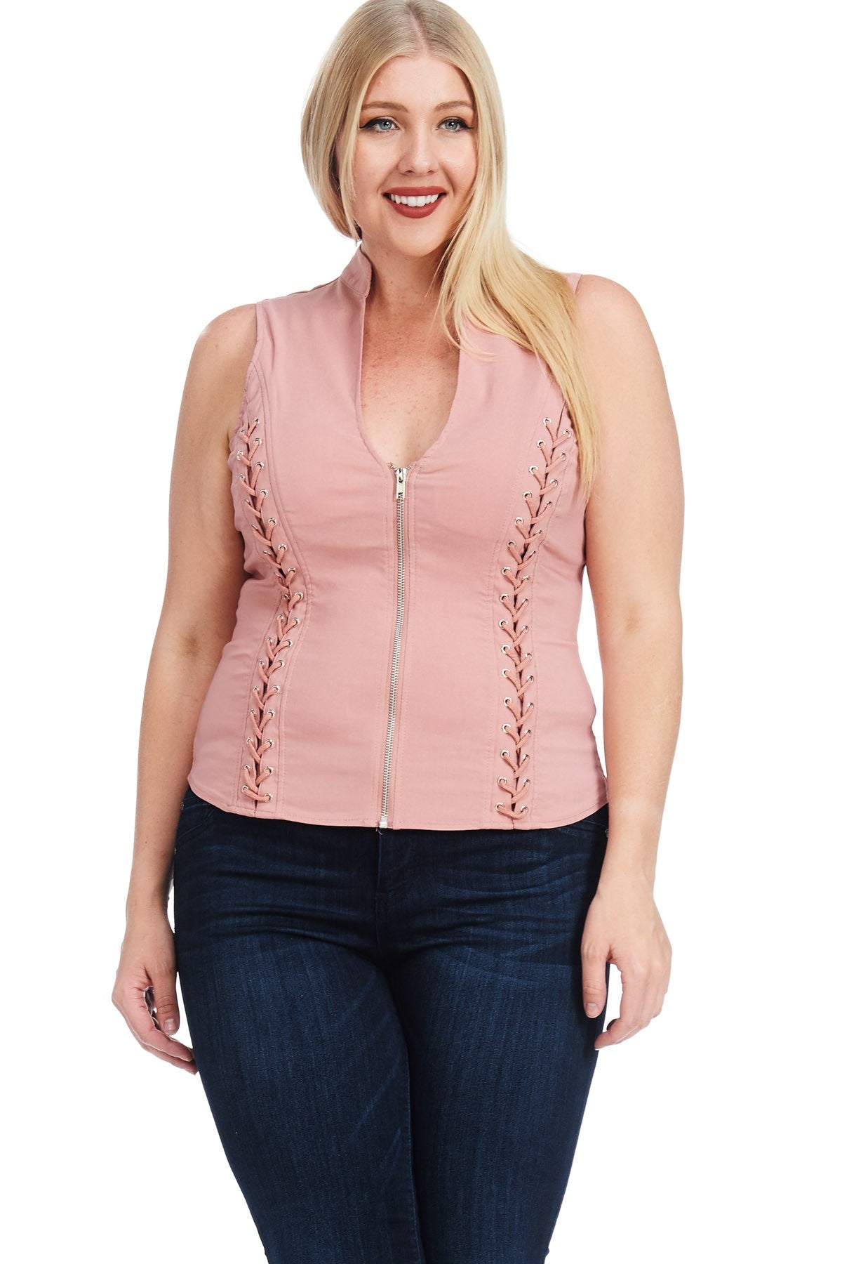 LACE-UP DETAIL CRISS CROSS BACK CUTOUT SLEEVELESS TOP -PLUS
