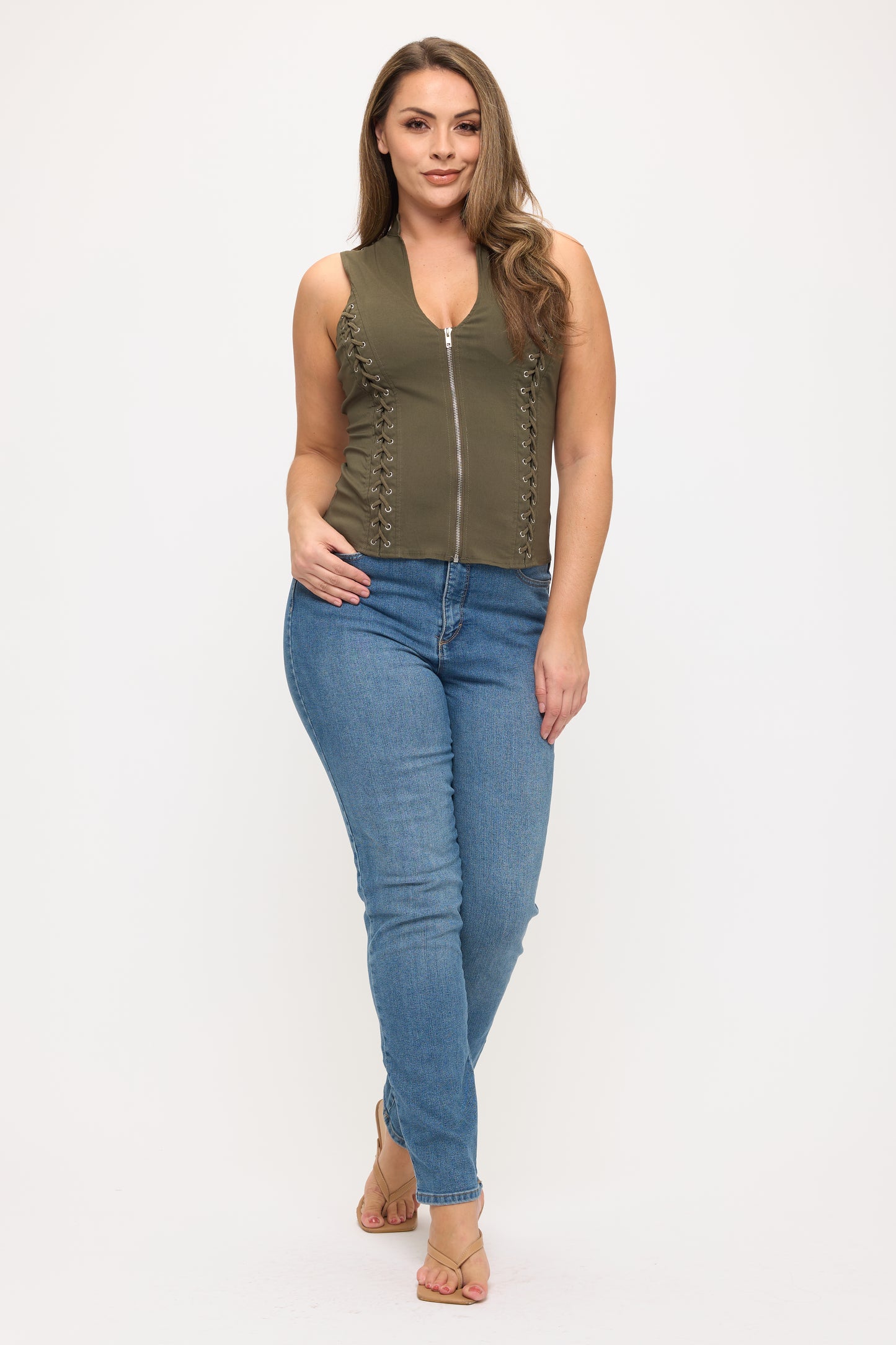 LACE-UP DETAIL CRISS CROSS BACK CUTOUT SLEEVELESS TOP -PLUS