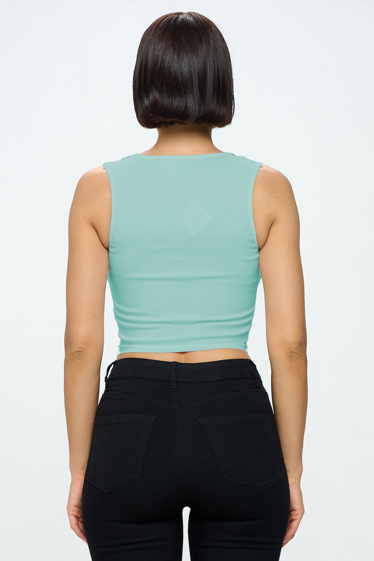 RHINESTONE NECK LINE EMBELLISHED CROP TOP