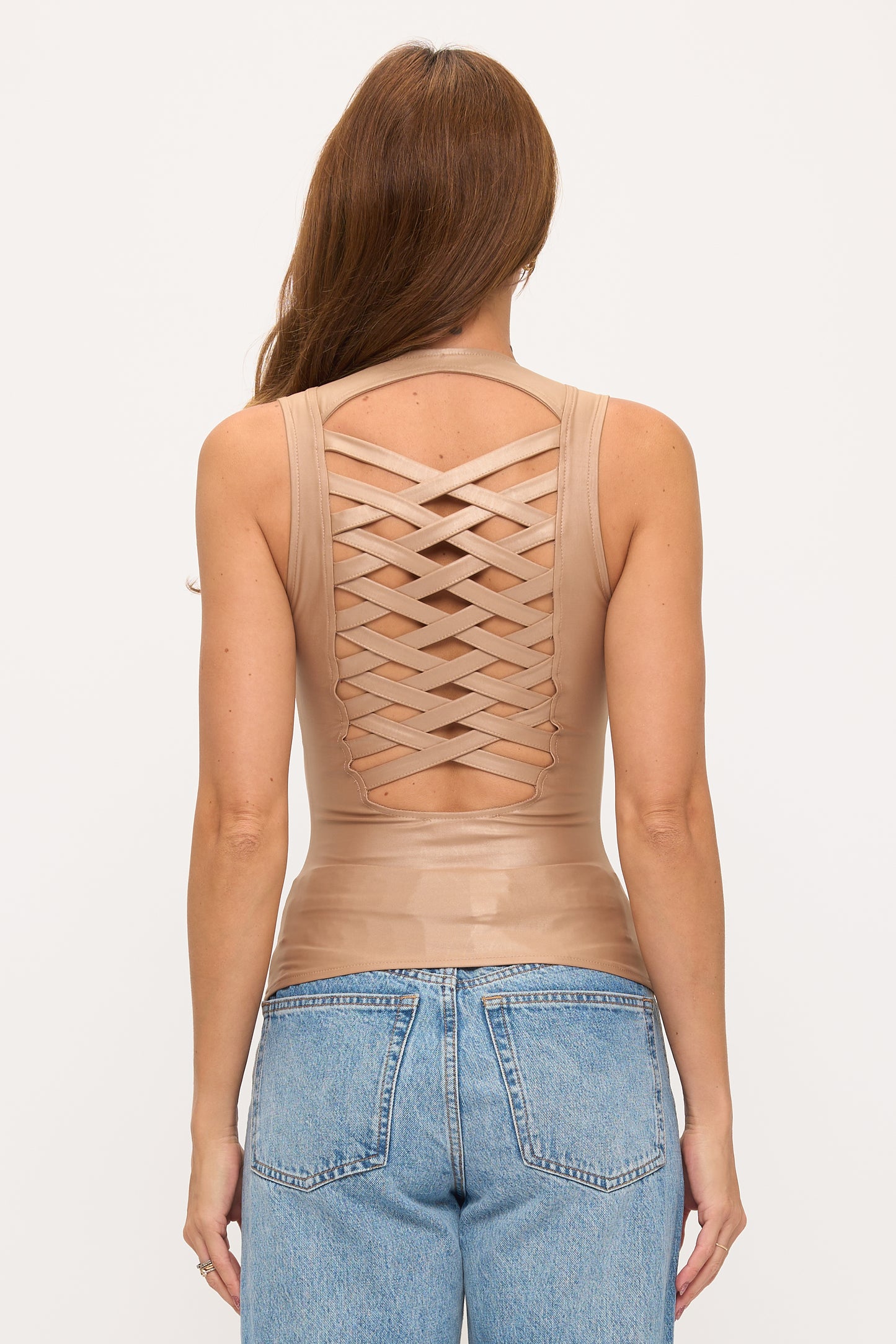 LACE-UP DETAIL ZIP UP SLEEVELESS TOP
