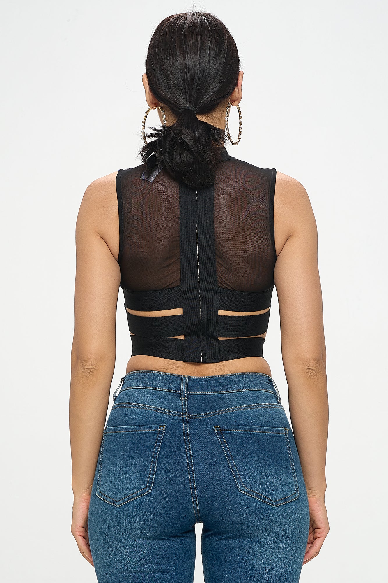 CASCADE SEQUIN CROSS FADED MOCK NECK CROP TOP