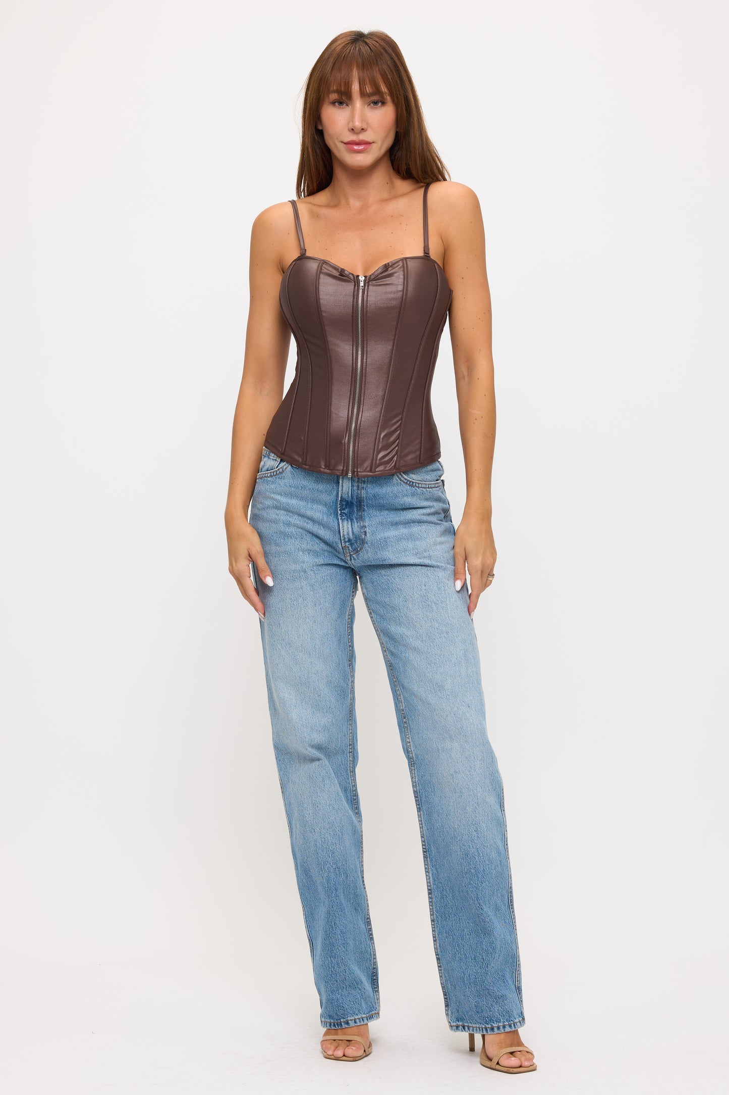 ZIPPER FRONT CLOSURE BONING CORSET TOP