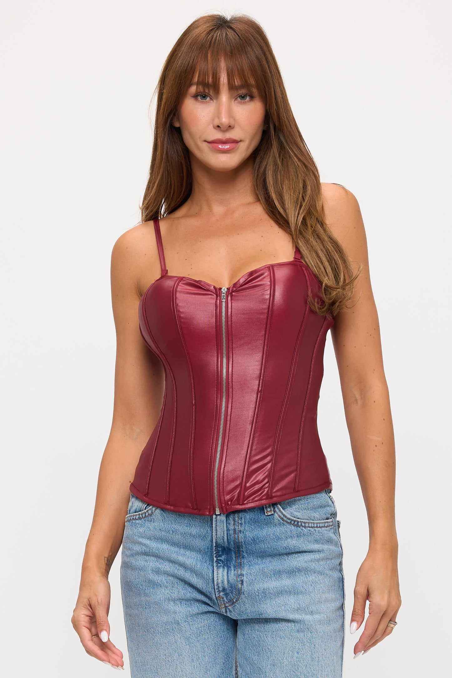 ZIPPER FRONT CLOSURE BONING CORSET TOP